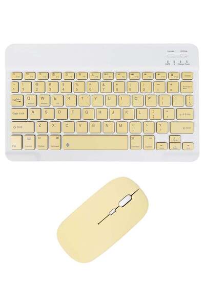 Shopit مجموعة لوحة مفاتيح وماوس لاسلكية عالمية بتقنية البلوتوث باللون الأصفر