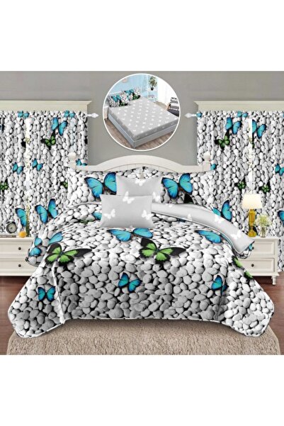 CumparaMisim Double bed linen set with elastic + 2 curtains, fine, 8 pieces