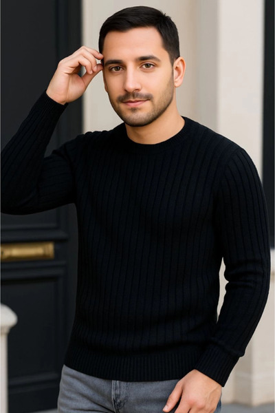 JANES Men's Cycling Round Neck Knitwear Sweater Cotton Thick Corded Fabric Woven, Regular Fit Long Sleeve