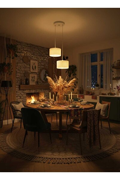 eybuba Lüks Beyaz Renk 2'li Modern Dekoratif Salon, Oturma Odası ve Mutfak Sa...