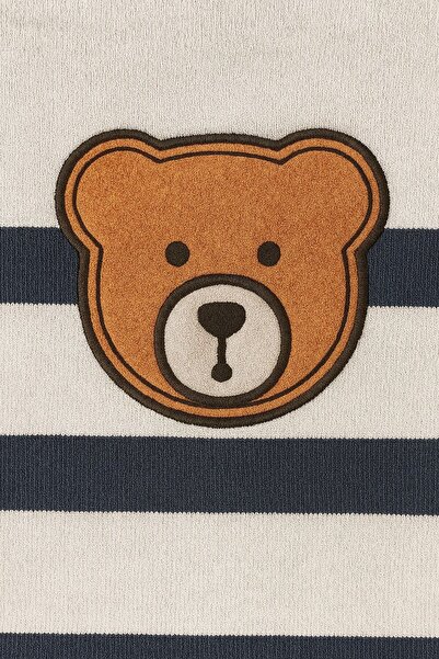 Oz Baby Striped Teddy Bear Printed Winter Unisex Fleece Baby Set Girl and Boy Baby Fleece 1-4 Years