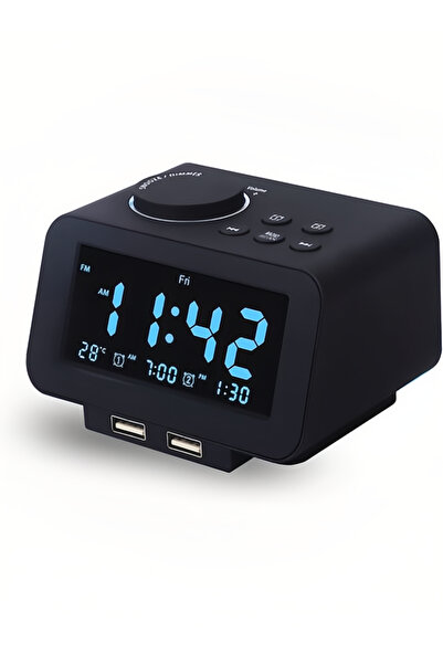 fulina LCD Clock, Dual USB Port for Charging, Temperature Display, Timer Snooze Fuction, Black