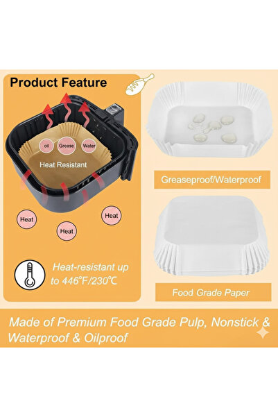 RELAXY Air Fryer Disposable Paper Liner, Air Fryer Liners Square, 20*20*4.5 Square white