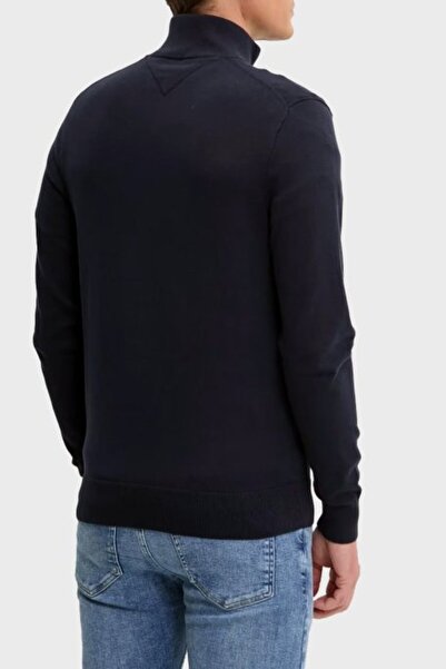 Tommy Hilfiger Men's Regular Fit 100% Cotton Zippered Mock Neck Long Sleeve Navy Blue Cardigan Mw0Mw36517-Dw5
