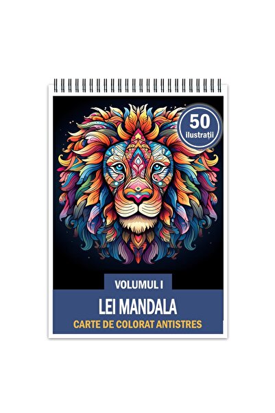 Legendary Gifts Carte de colorat antistres, 50 de ilustrații Lei Mandala - Vo...