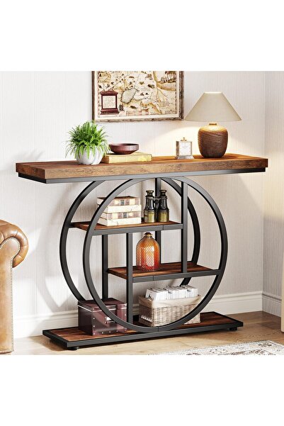 Generic Tribesigns 41.3" Industrial 4-Tier Console Table with Circle Base (Rustic Brown)