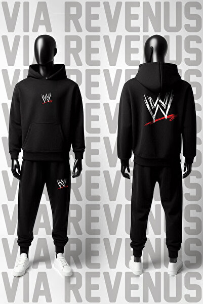 Vordevia Wwe / American Wrestling Printed Hooded Sweatshirt and Sweatpants Unisex Sportswear Set