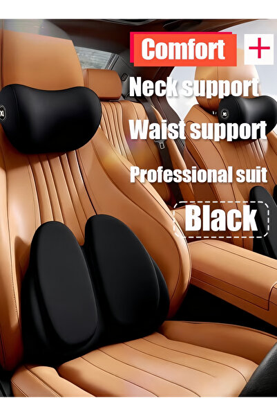 Generic Lumbar Support Pillow & Car Headrest Neck Pillow for Driving with Adjustable Strap Ergonomic Design