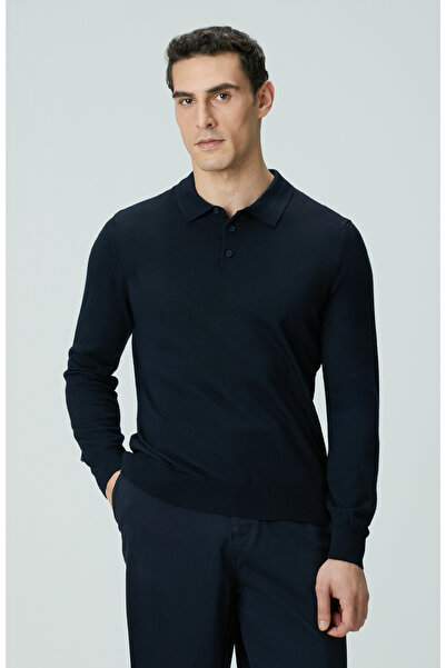 Network Lacivert Polo Yaka Yün Karışımlı Triko Kazak