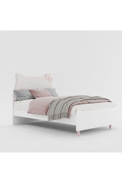 Danube Home Kitty 120x200 Kids Bed with Upholstered Headboard - White & Pink, Engineered Wood, 2-Year Warranty
