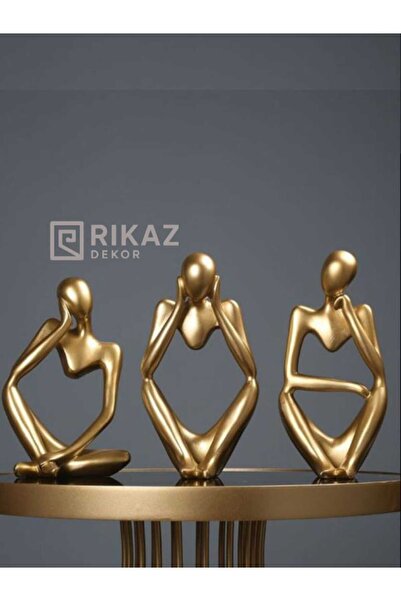 RİKAZ DEKOR - 3'lü Soyut Düşünür Şekilli Altın Charm Aksesuar Seti 6*13
