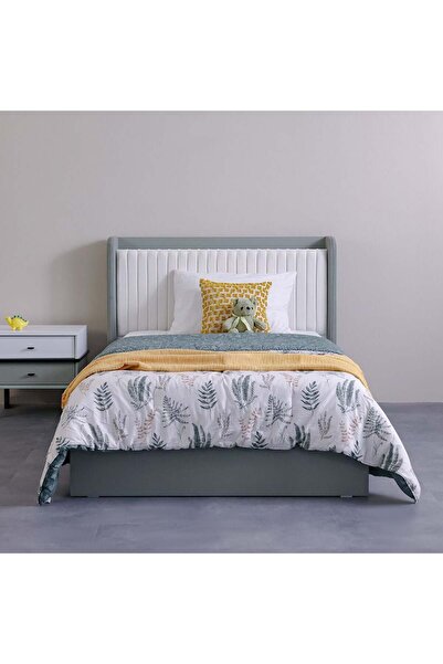 Danube Home Petra 120x200 Kids Bed with Upholstered Headboard & USB - White/Grey, Engineered Wood, 2-Yr Warranty