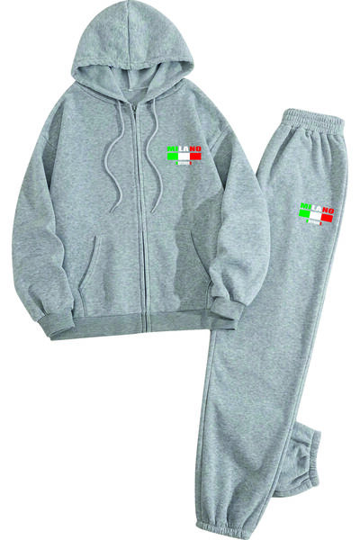 HOFFNUNG Casual Hooded Top and Sweatpants Set - Solid Color Milano Full Zip