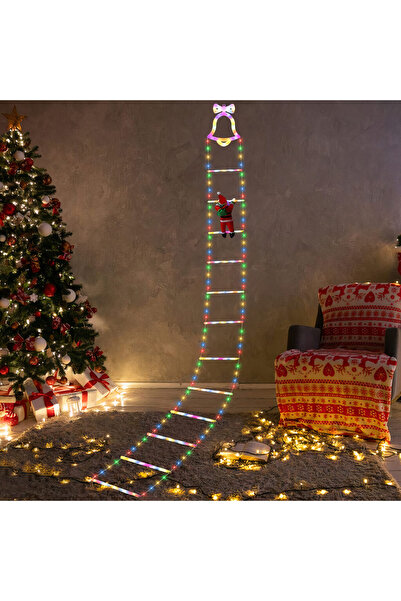 QYY Scară Decorativă 190cm cu Moș Crăciun 30 cm, Lumini LED Multicolore și Diferite Ornamente