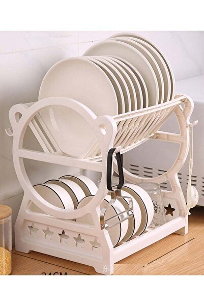 DubaiGallery Modern 2-Tier Dish Rack with Drain Board, Cutlery Holder & Mug Hooks