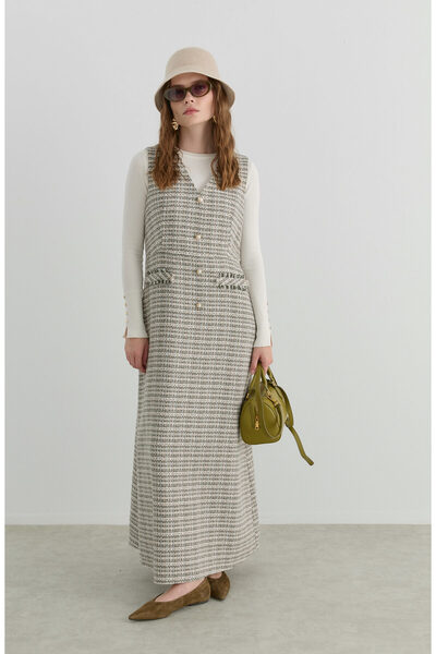 Fatma Atasoy İnci Düğmeli Haki Tüvit Jile