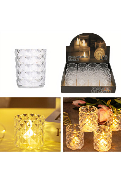 JML1 Lumânări decorative LED 12/set Model cupă de cristal 6,5×5,5cm