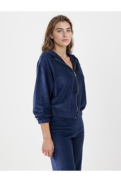 Jimmy Key Μακρυμάνικο πλεκτό φούτερ με κουκούλα σε μπλε ναυτικό