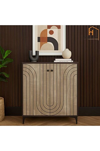 Al Saada Home Featured 2-Door Shoe Cabinet - 95×30×80 cm - Brown & Gray