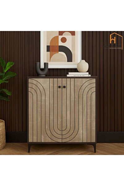 Al Saada Home Featured 2-Door Shoe Cabinet - 95×30×80 cm - Brown & Gray