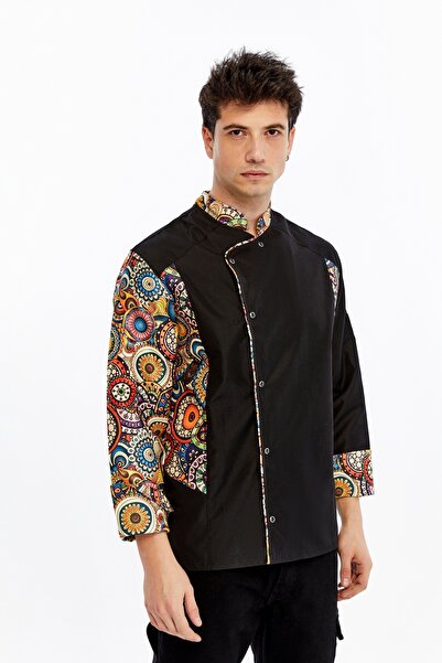 Uniprom Long Sleeve Cook Jacket Apron Chef, Waiter Retro Model Black