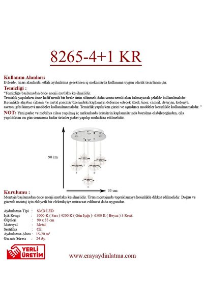 Eray Aydınlatma 8265-4+1 5li Krom Sarkıt Led Avize