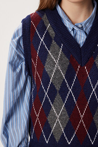 Lovelyİstanbul Baklava Patterned Knitwear Sweater Lxa0011 Dark Blue Bordo