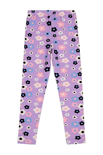 Civil Girls Büyük Çiçek Baskılı 6-9 Yaş Tayt - Lila 9-10 Yaş