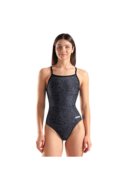 ARENA Snakeskin Swimsuit Lightdrop Back Kadın Siyah Yüzücü Mayosu 010157500