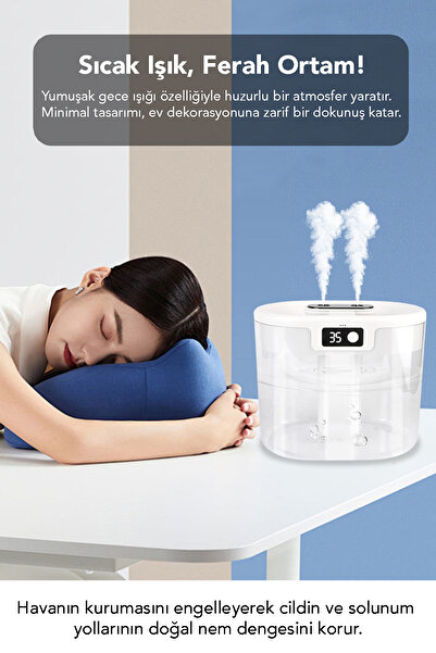mimtec 1,5 Lt Çift Sprey Hava Nemlendirici - Işıklı Ultrasonic Buhar Makinesi Aroma Difüzörü Humidifier