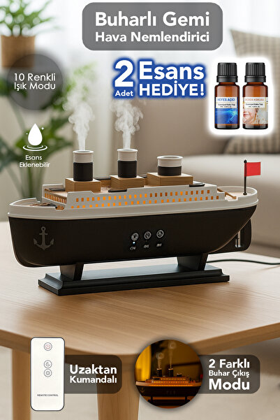 mimtec Gemi Hava Nemlendirici - 250ml Kumandalı Işıklı Buhar Makinesi Aroma D...