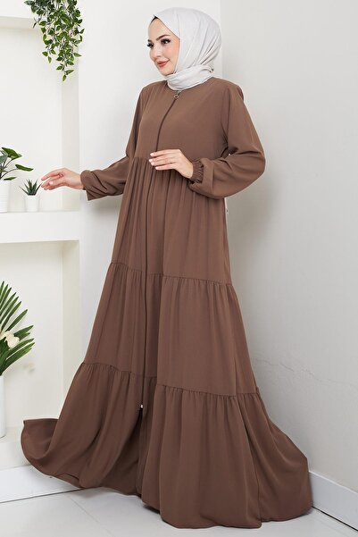 hafsamina Layered Gathered Ferace Light Brown Hm2735