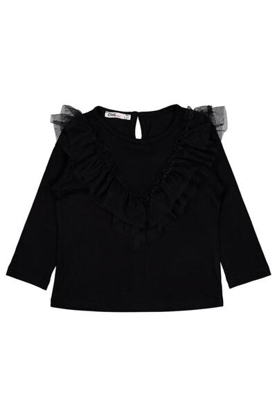 Civil Girls Tulle Ruffled Sweatshirt for Ages 2-5 - Black 2-3 Years Old