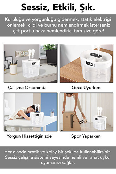 mimtec 1,5 Lt Çift Sprey Hava Nemlendirici - Işıklı Ultrasonic Buhar Makinesi Aroma Difüzörü Humidifier