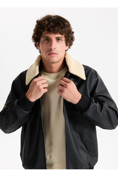 Lee Black Men's Leather Jacket L2520280001 Black Leather Jacket