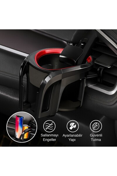 Polham حامل هاتف السيارة وحامل الأكواب - يمنع الاهتزاز، هيكل قابل للتعديل، شبكة تهوية