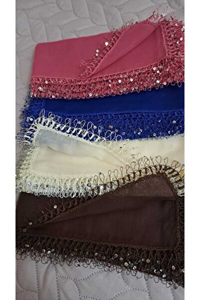 Cenk 1 ADET EKRU Tığ Oyası Pullu Yazma 4 Kenar İşlemeli, İğne Oyası Eşarp