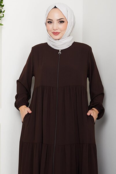 hafsamina Layered Gathered Ferace Bitter Brown Hm2735