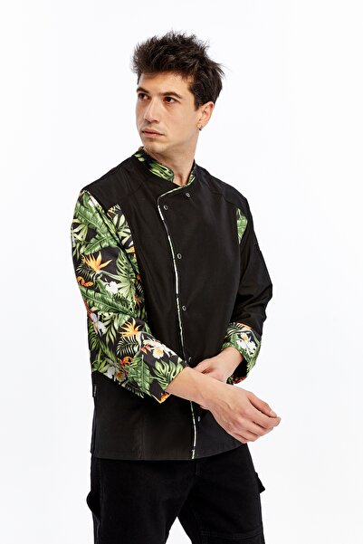 Uniprom Long Sleeve Cook Jacket Apron Chef, Waiter Tropical Model Black