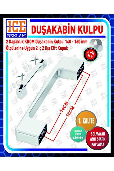icereklam Duşakabin Cam Kapı kare Kulp 4 Adet Duşakabin Kolu Krom14-16 cm