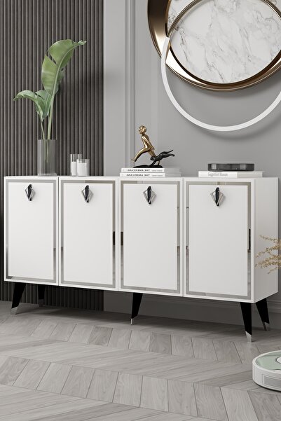 DEMONTE DECOR 8211-32DD KB150 KONSOL, TV ÜNİTESİ BEYAZ-SİYAH-GÜMÜŞ