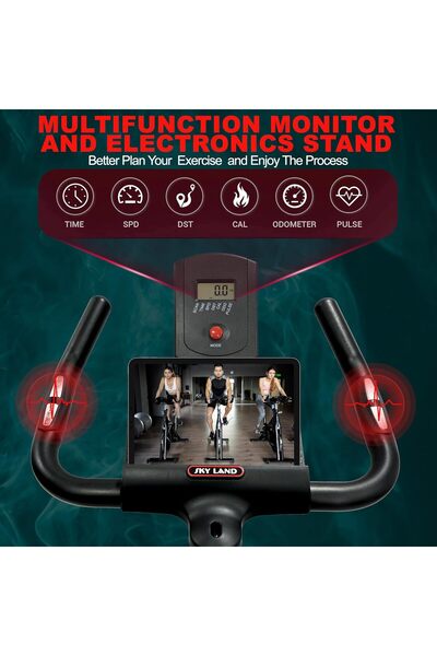 SKY LAND Indoor Spin Bike EM-1567, Silent Belt Drive, Bluetooth App, Adjustable Resistance