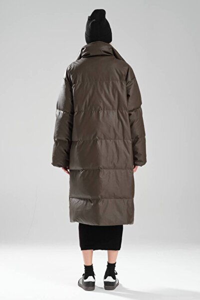 tw3 Women's Faux Leather Goose down Filled Design Long Coat