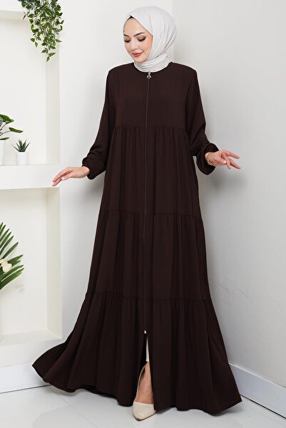 hafsamina Layered Gathered Ferace Bitter Brown Hm2735