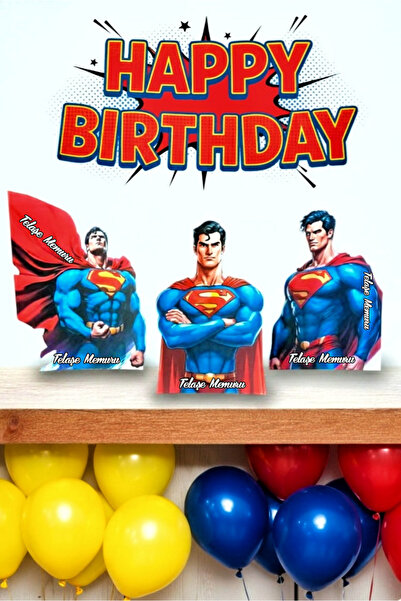 telaşe memuru Süperman Ayaklı Masa Üstü Pano Seti ( 3 Adet ) Doğum Günü Parti...