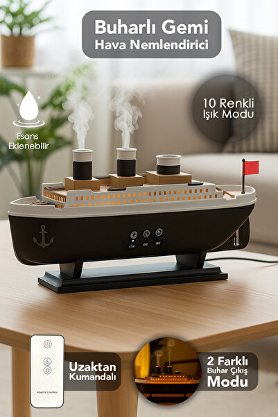 mimtec Gemi Hava Nemlendirici - 250ml Kumandalı Işıklı Buhar Makinesi Aroma D...