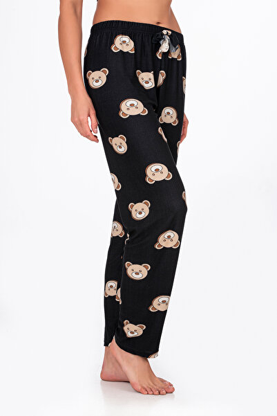 Kompedan Kadın Süet Ayıcık Desenli Pijama Tek Alt