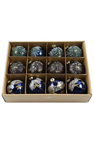 HS Globuri de Crăciun, albastru + roșu, 24005, sticlă, rotunde, set de 12