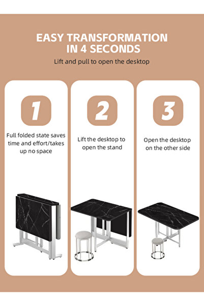 Ammar Space Folding Dining Table Multifunctional Kitchen Table in 3 Forms Dining Table Extension Space Saving