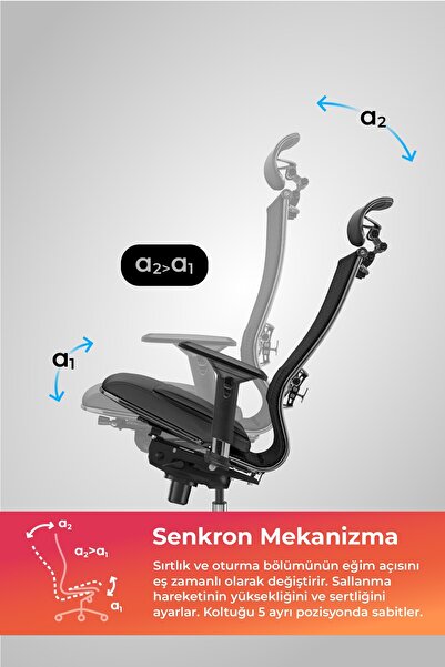 METTA Samurai Ergonomik Koltuk | Bel Destekli, Tekerlekli, Yükseklik Ayarlı, Yönetici Koltuğu - 23.3.5.61